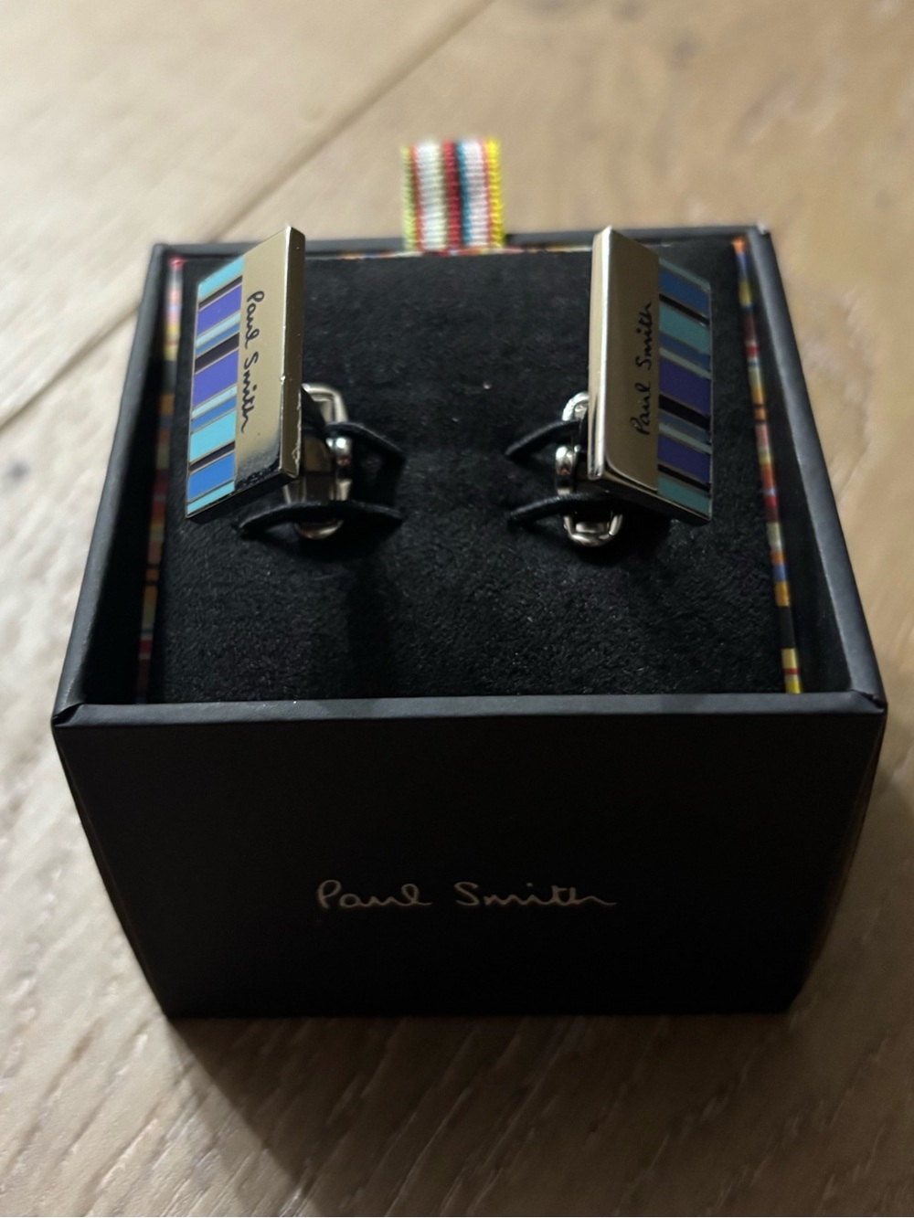 Paul Smith Men's Multicolor Stripe Cufflinks with Blue and Purple Accents